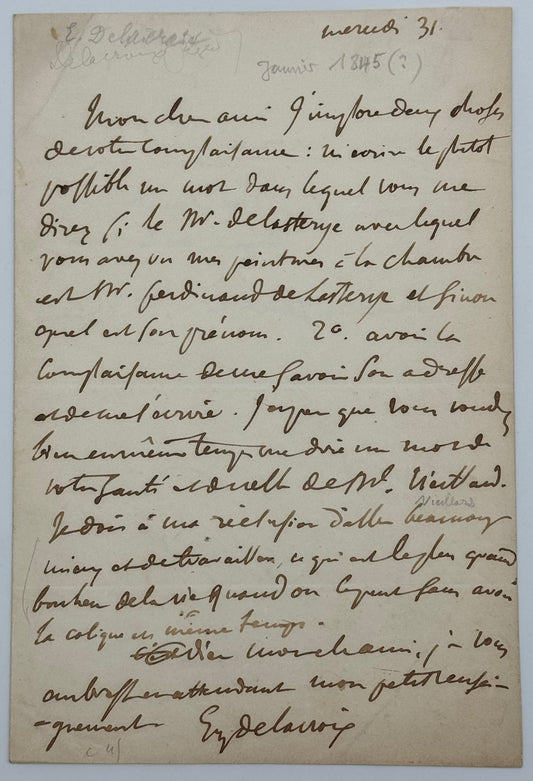 A.L.S. Eugène Delacroix to Narcisse Vieillard