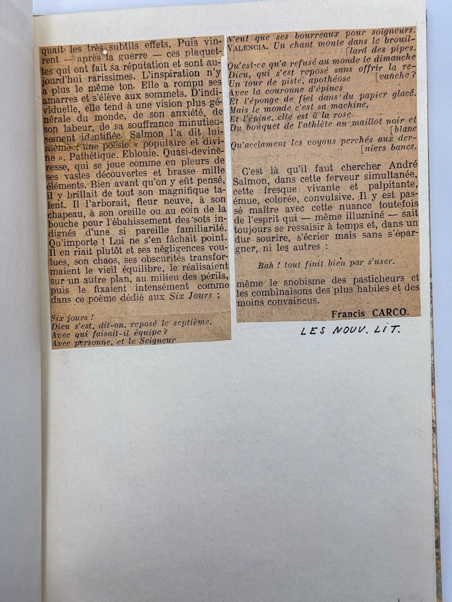 M.A.S., André Salmon, 28 february 1912 ; 5 pages In-8