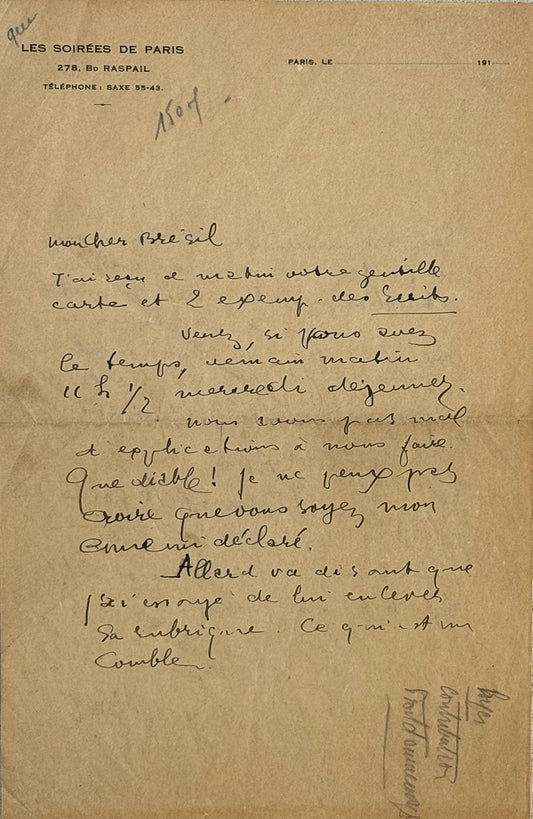 A.L.S. Apollinaire to Marc Brésil