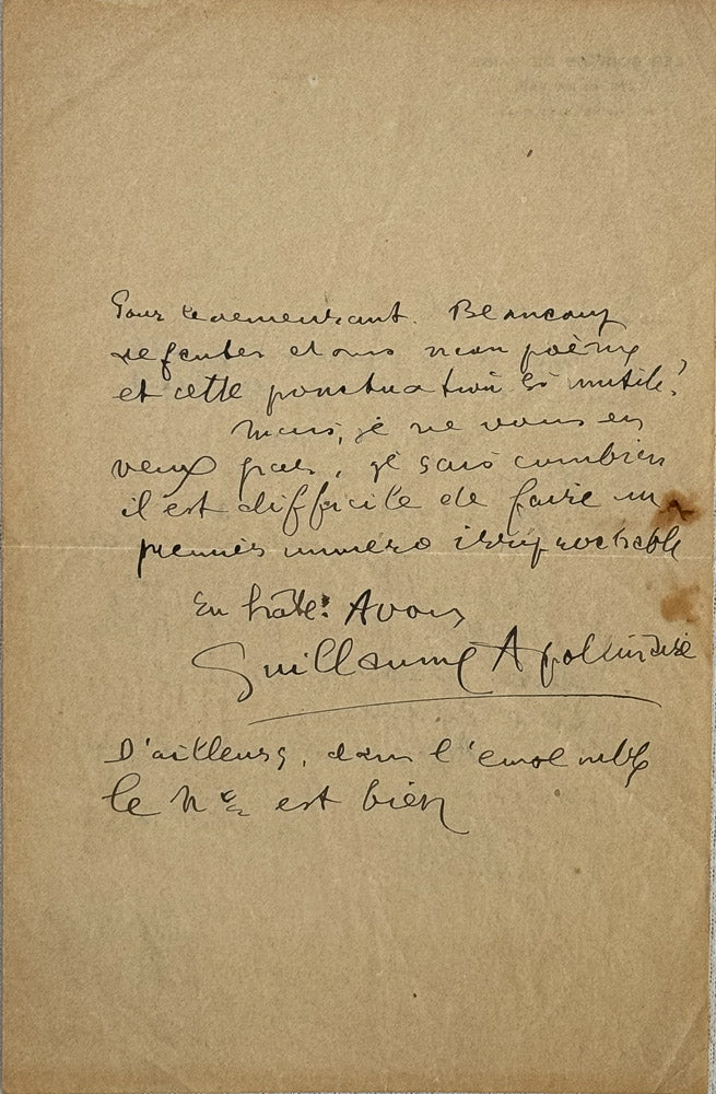 A.L.S. Apollinaire to Marc Brésil