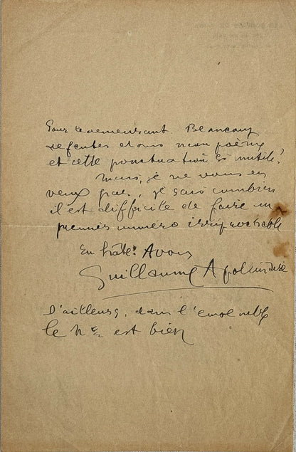 A.L.S. Apollinaire to Marc Brésil