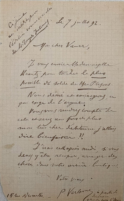 A.L.S. Verlaine to Léon Vanier